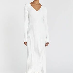 DISSH REIGN WHITE SLEEVED KNIT MIDI DRESS